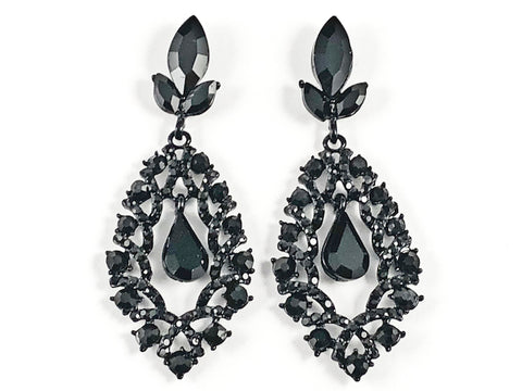 Fancy Beautiful Sharp Antique Style Gothic Black Crystals Dangle Fashion Earrings