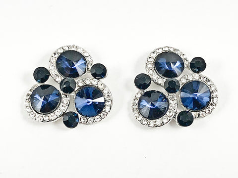 Fancy Unique Tri Round Halo Design Triangle Shape Sapphire Crystals Fashion Earrings