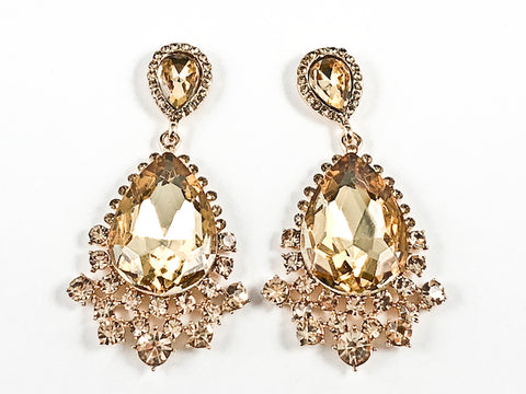 Fancy Beautiful Wide Antique Style Design Topaz Crystals Dangle Gold Tone Fashion Earrings