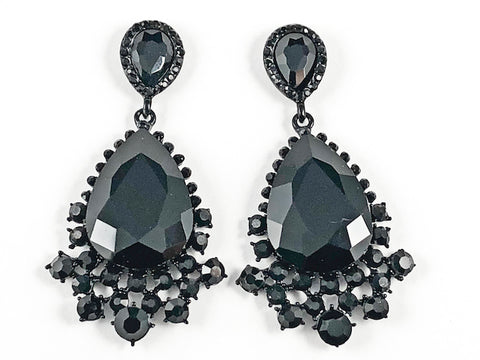 Fancy Beautiful Wide Antique Style Design Black Crystals Dangle Fashion Earrings