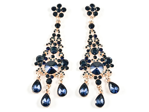 Fancy Beautiful Chandelier Style Dangle Sapphire Crystal Gold Tone Fashion Earrings