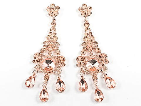 Fancy Beautiful Chandelier Style Dangle Peach Crystal Pink Gold Tone Fashion Earrings