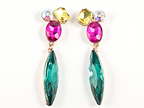 Fancy Elegant Mix Shape Narrow Long Multi Color Crystals Fashion Earrings