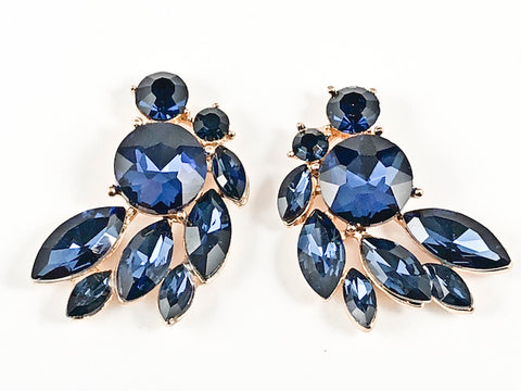 Fancy Beautiful Sharp Mix Shape Stone Pattern Design Sapphire Crystals Gold Tone Fashion Earrings