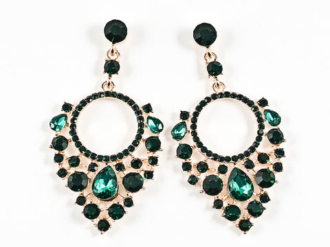 Fancy Beautiful Mix Shape Mosaic Design Patter Green Crystals Gold Tone Fashion Earrings