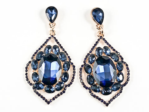 Fancy Elegant Antique Style Large Dangle Sapphire Crystals Gold Tone Fashion Earrings