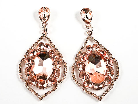 Fancy Elegant Antique Style Large Dangle Peach Crystals Pink Gold Tone Fashion Earrings