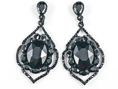 Fancy Elegant Antique Style Large Dangle Black Crystals Fashion Earrings