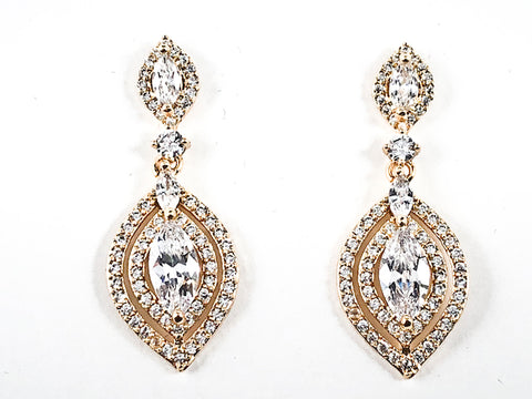 Elegant Diamond Shape Design Vintage Style Dangle CZ Gold Tone Brass Earrings