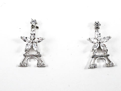 Beautiful Micro Eiffel Tower Design Center Star CZ Brass Stud Earrings