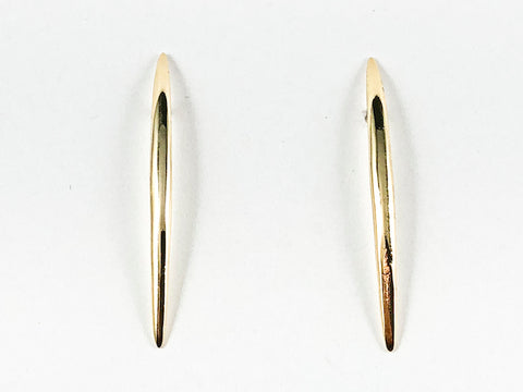 Elegant Thin Vertical Bar Gold Tone Brass Earrings