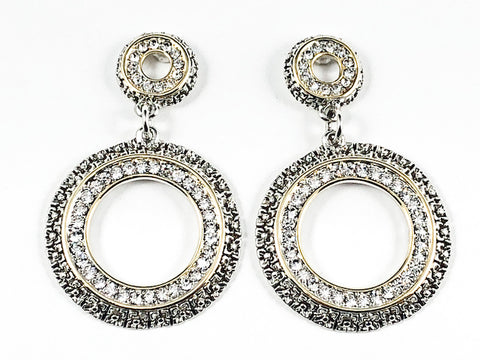 Modern Round Shape Textured Two Tone Open Design Dangle Brass Earrings