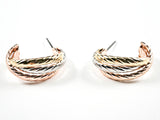 Beautiful Tri Color Crossover Style Design Textured Brass Earrings
