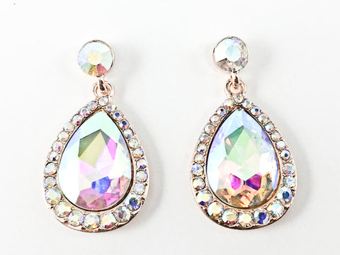 Fancy Large Pear Shaped Dangle Aurora Borealis Crystal Fashion Earrings