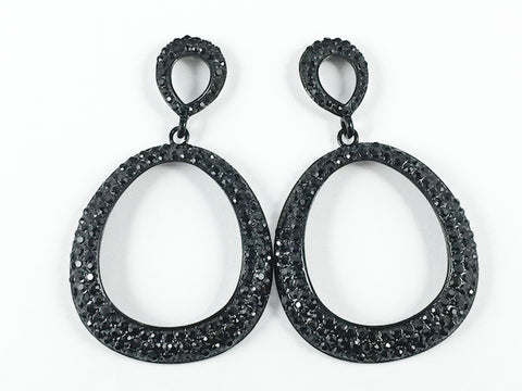 Fancy Unique Black Crystals Setting Large Open Oval Shape Dangle Fashion Earrings