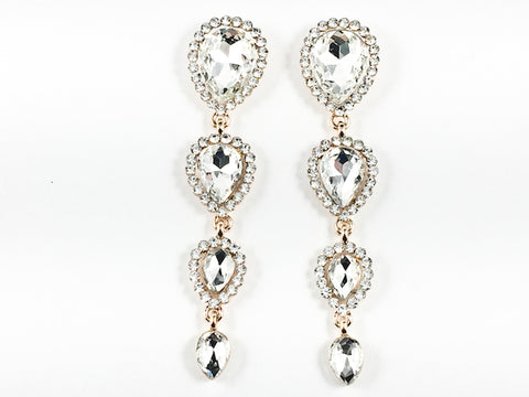 Fancy Multi Pear Shape Size Crystal Dangle Gold Tone Fashion Earrings