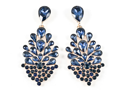Stylish Mix Pear Shapes Mosaic Design Dark Blue Color Crystals Gold Tone Fashion Earrings