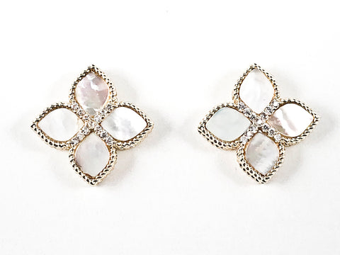 Elegant Diamond Shape Multi Pear Shape Mother Of Pearl Gold Tone Brass Earrings