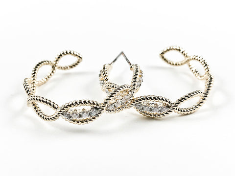 Unique Textured Crossover Pattern Design Gold Tone Brass Hoop Earrings