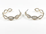 Unique Textured Crossover Pattern Design Gold Tone Brass Hoop Earrings