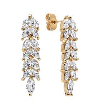 Elegant Unique Dangle Design CZ Gold Tone Brass Earrings