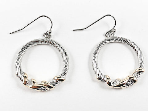 Beautiful Round Wire Design With X Accents Fish Hook Brass Earrings