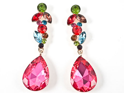 Fancy Stylish Mix Shape Color Crystal Design Long Slender Dangle Fashion Earrings