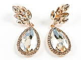 Fancy Floral Design Dangle Color Crystals Gold Tone Fashion Clip On Earrings