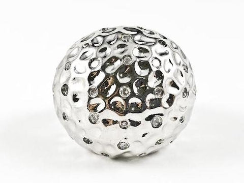 Nice Hammered Style Dome Shape With Crystals Design Brass Ring