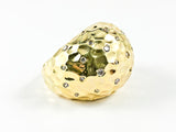 Nice Hammered Style Dome Shape With Crystals Design Gold Tone Brass Ring