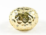 Nice Hammered Style Dome Shape With Crystals Design Gold Tone Brass Ring