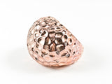 Nice Hammered Style Dome Shape With Crystals Design Pink Gold Tone Brass Ring