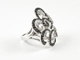 Unique Swirl & Curve Open Black & White CZ Brass Ring