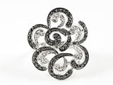 Unique Swirl & Curve Open Black & White CZ Brass Ring