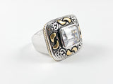 Square Shape With Classic Accents Brass Ring