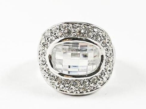 Unique Curved Round Shape With Center Rectangular Fine Cut CZ Brass Ring