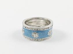 Cute Eternity Floral Design Turquoise Enamel Brass Ring
