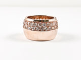 Fine Elegant Half Micro CZ Half Metallic Pink Gold Tone Eternity Band Brass Ring