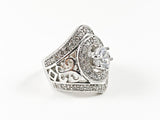 Elegant Vintage Diamond Shape Layered Halo Design Brass Ring
