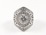 Elegant Vintage Diamond Shape Layered Halo Design Brass Ring