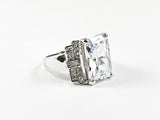Beautiful Center Rectangle Cut CZ With Layered Design Style Brass Ring