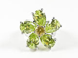 Beautiful Unique Swirl Flower Petal Light Green Color CZ Brass Ring