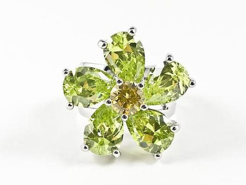 Beautiful Unique Swirl Flower Petal Light Green Color CZ Brass Ring
