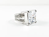 Classic Fine Large Square Cut Center Prong Set CZ Brass Ring