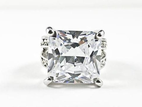 Classic Fine Large Square Cut Center Prong Set CZ Brass Ring