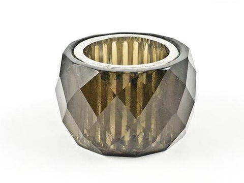 Unique Single Fine Cut Brown CZ Eternity Band Brass Ring