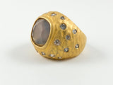 Yellow Gold Dome Shaped Ring With Pink CZ Center Stone