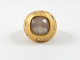 Yellow Gold Dome Shaped Ring With Pink CZ Center Stone