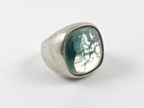 Squared Centered Aquamarine Color Stone Brass Ring