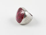 Squared Centered Red Color Stone Brass Ring